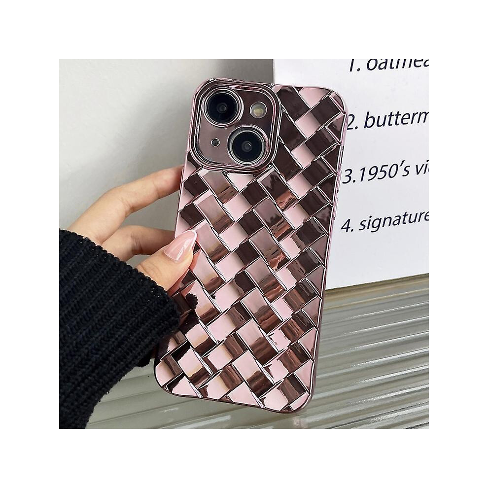 Compatible Iphone 14 Retro Weave Texture Electroplating Phone Case:rose Gold 5421786257160