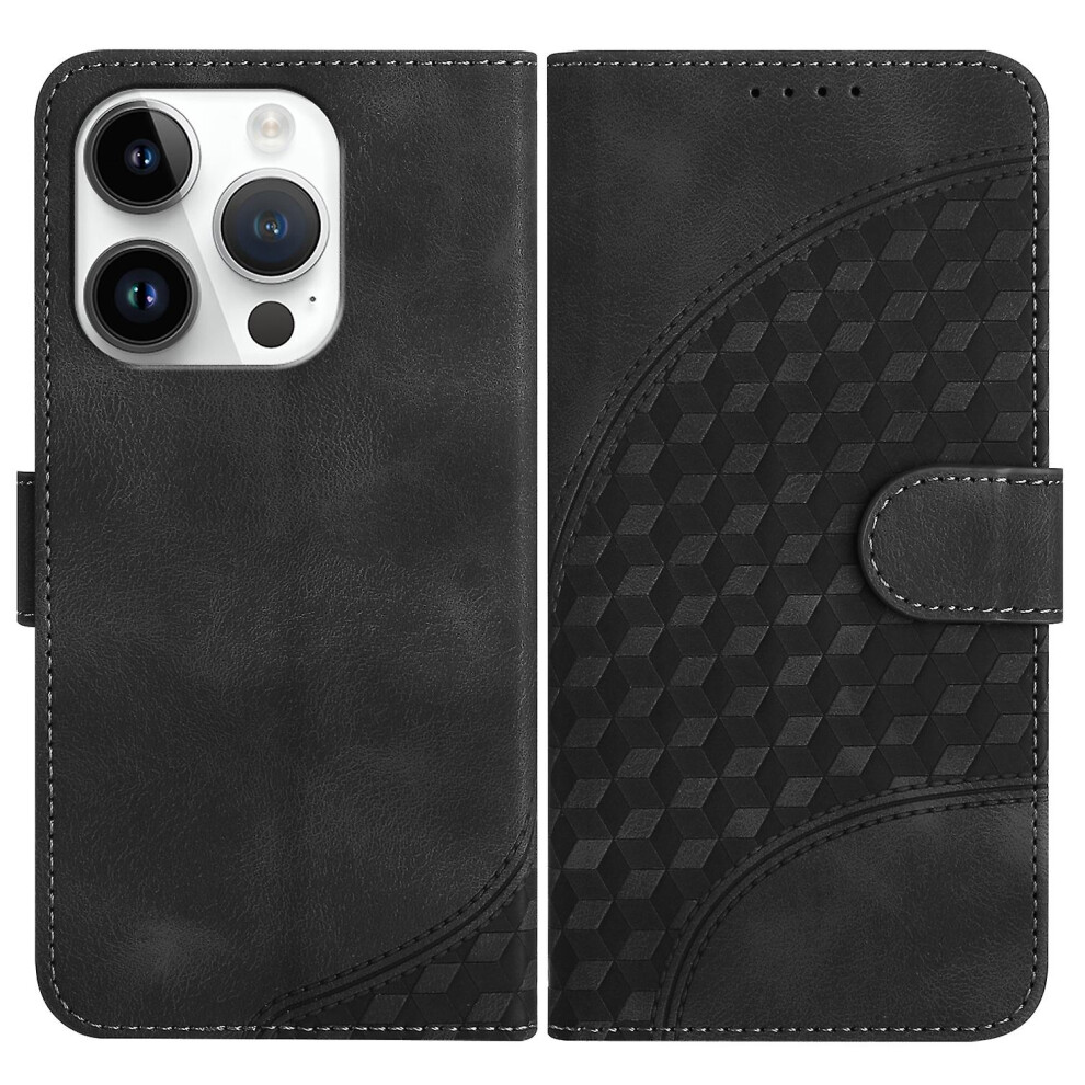 Compatible Iphone 14 Pro Elephant Head Embossed Phone Leather Case With Lanyard: Black 7806423135748