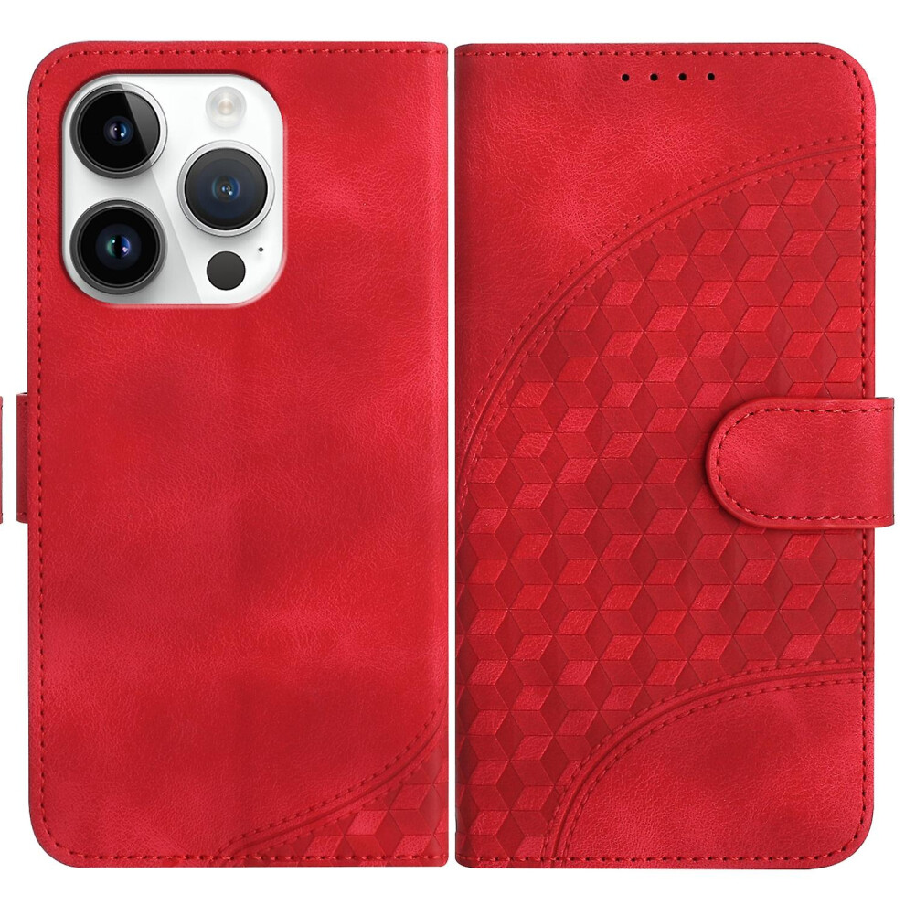 Compatible Iphone 14 Pro Elephant Head Embossed Phone Leather Case With Lanyard: Red 5047766149852
