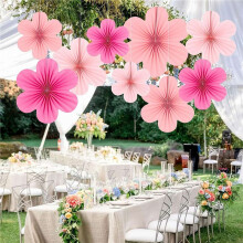 27X Paper Fan Flower Set Party Decorations Paper Fans, Floral Pom Poms, and Garlands for Weddings, Birthdays