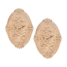 2 PièCes SéRies Bois Sculpté Applique Cadre Onlay DéCoration de Meubles Non Peints Motifs Ovales Non Peints 21X15Cm
