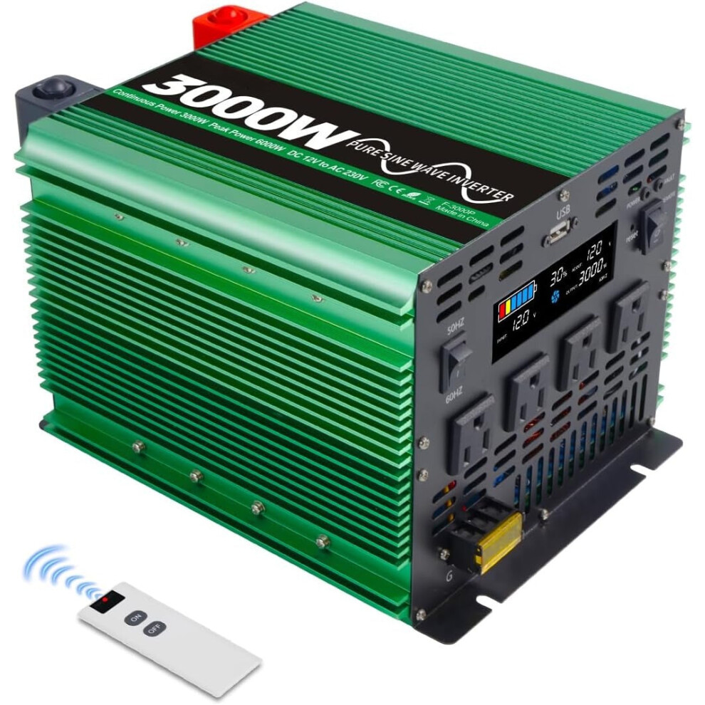 (Us, 3000W/6000W) Greenzech Elite 3000W Pure Sine Wave Power Inverter | 12V/24V Dc To 110V/120V Ac | 6000W Peak Professional Converter 8727971929490