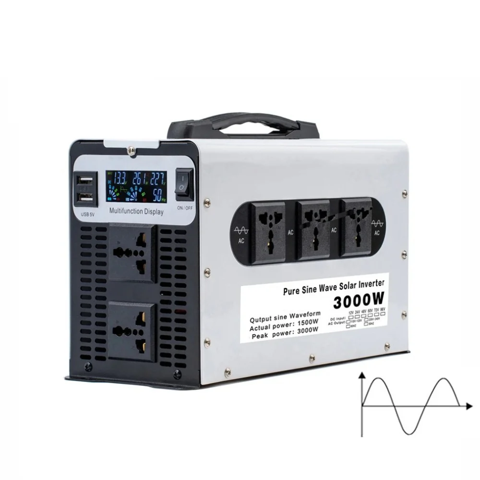 (60V, 220V) Greenzech Vr 1500W Inverter | 3000W Peak Power | 12V 24V 48V 60V 72V To 110V 220V | 5-Socket Pure Sine Wave Converter 8727971928899