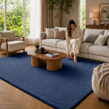 (200x290cm (Large Living Room / Bedroom Rug), Navy) 600GSM Short Pile Fluffy Rugs-Extra Soft Memory Foam Backing Rugs for Bedroom & Living Room