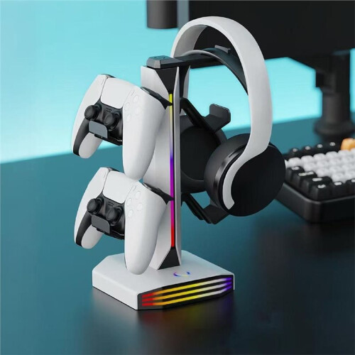 Supporto per Cuffie da Gioco da Scrivania, Supporto per Cuffie da Gioco e Supporto per Controller, Supporto per Auricolari RGB per PC, Console, 2