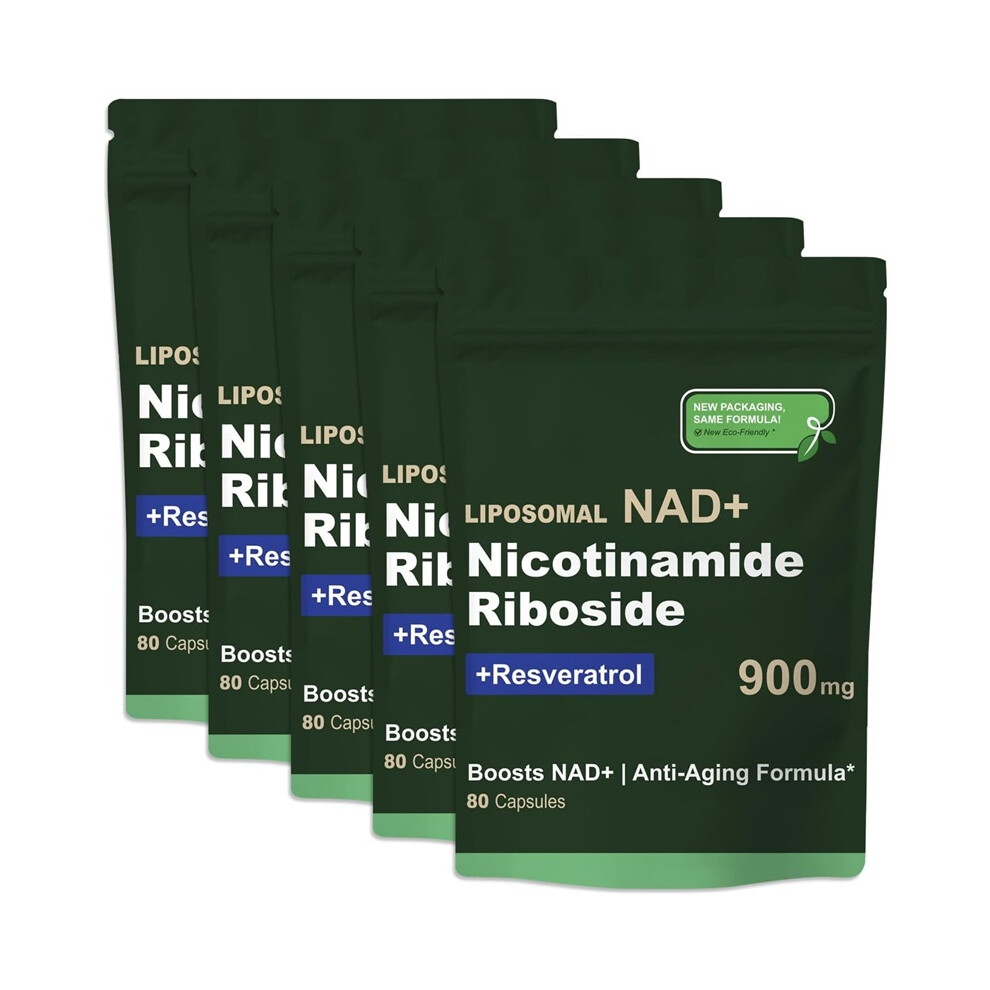 (5pcs) Liposomal NAD Supplement with NAD Nicotinamide Riboside Resveratrol 900 MG,Anti-Aging, Energy, Focus,80 Capsules(5Pcs)
