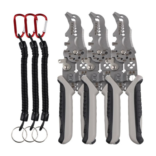 3pcs Multifunctional Elbow Wire Stripping Pliers with Spring Keychain, Multifunctional Elbow Wire Stripping Pliers