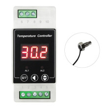 LED Rail Thermostat DC8-24V 2-Way Relay Din Rail Mounted Controller Heating and Cooling Temperature Alarm Controller B