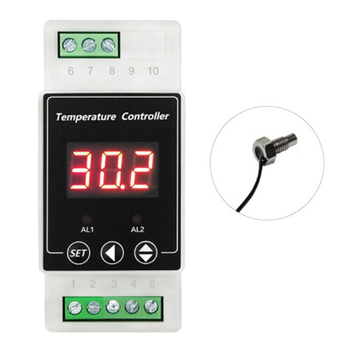LED Rail Thermostat DC8-24V 2-Way Relay Din Rail Mounted Controller Heating and Cooling Temperature Alarm Controller B