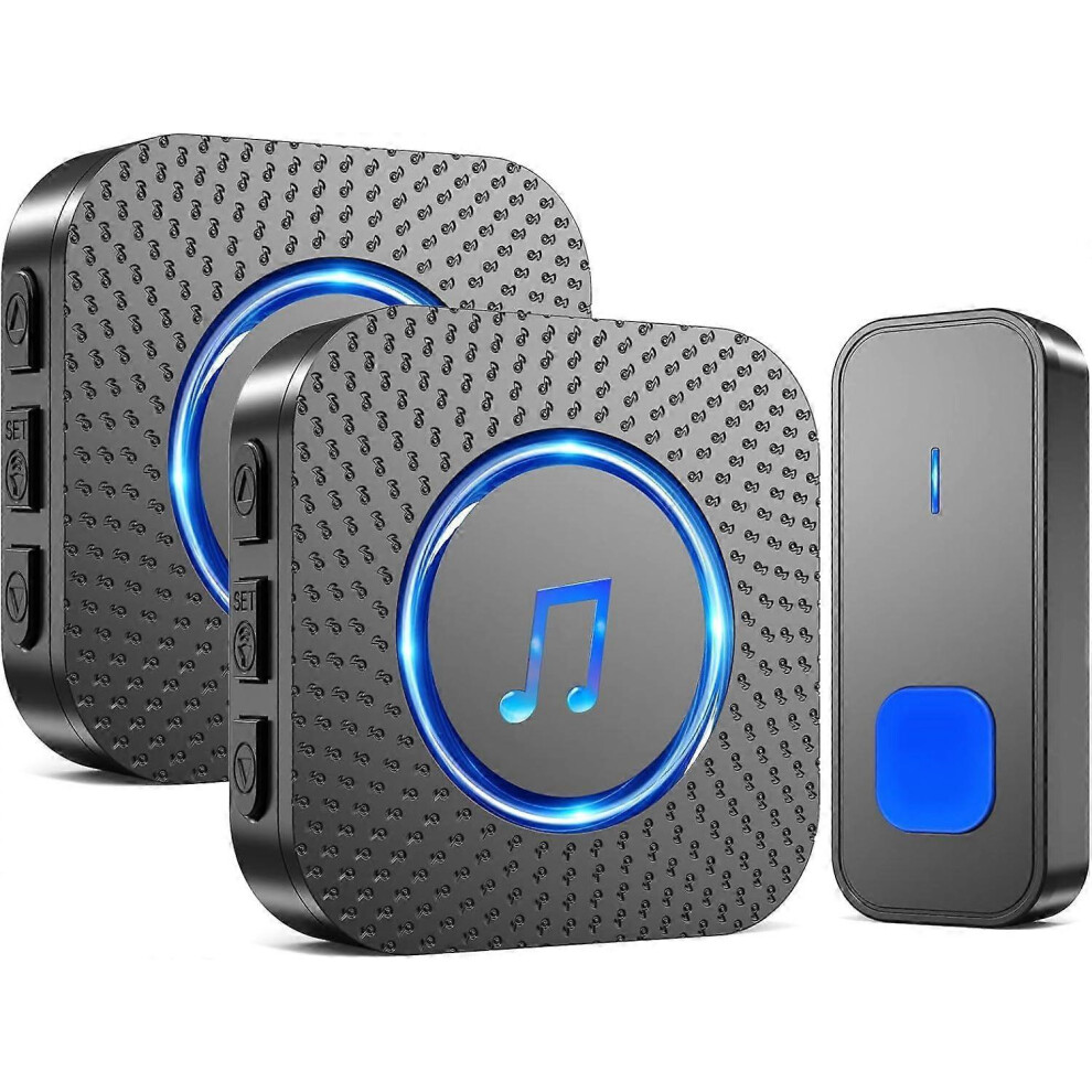 Wireless Doorbell, 400M Long Range Outdoor Waterproof Electronic Doorbell, Chime Kit With 2 Plug-In Receivers For Home, Blue Led, 55 Melodie 6083684342790