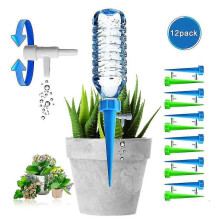Lot de 12 dispositifs d'arrosage automatique pour plantes, système à piquets automatiques avec vanne de régulation à débit lent, goutteur