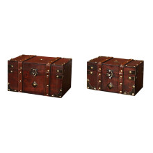 2 Pcs Retro Treasure Chest Vintage Wooden Storage Box Antique Style Jewelry Organizer & Small