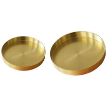 2Pcs Round Gold Tray,Metal Decorative Tray Makeup Tray Organizer for Vanity,Matte Brass Finish, 4.9 Inch & 7.9 Inch