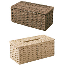 2x Rattan Tissue Box, Vintage Napkin Holder, Case Clutter Storage Container Cover(Coffee&Beige)