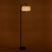 Floor Lamp with Rattan and Fabric Double Shades