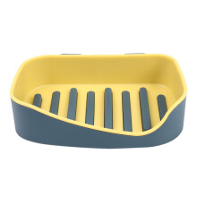 Wall Mounted Self Adhesive Soap Sponge Dish No Drilling Storage Box Rack Shelf Double Drain Soap Dishes Bathroom Accessories Yellow