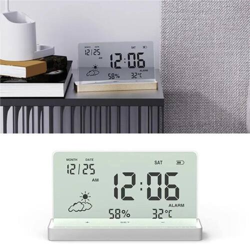 Clear Digital Clock with Base Transparent Large Screen Temp/Humidity/Date Display Electronic Clock Desktop Clocks B 1