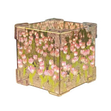 Gör-det-Själv-Tulpaner Spegel Kub Nattljus Rumslampa Dekor Prydnad Handgjort Material Paket Skrivbordsdekoration Rosa