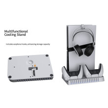 For PS5/PS5 Slim/PS5 Pro Stand with Headphone Hook Cooling Stand Controller Charging Station for PS5 with Cooling Fan
