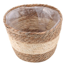 2Pcs Handmade Straw Storage Basket Rattan Floor Flower Pot Indoor Outdoor Flower Pot Plant Container