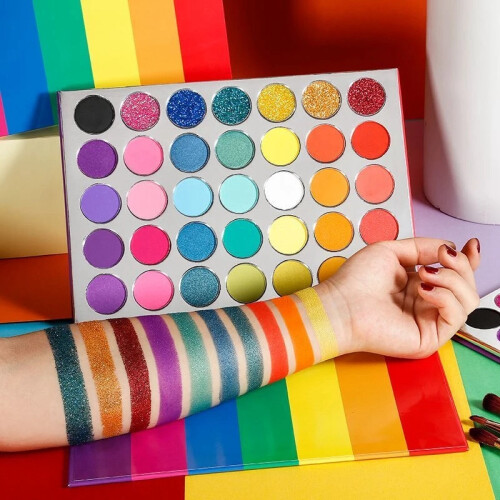 Makeup Matte Glitter Eyeshadow Palette Macaron Rainbow Bright Neon Pigment Eyeshadow Cosmetics-Argento 1