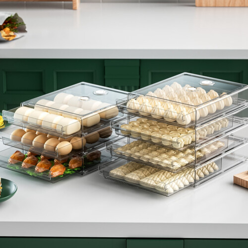 Timekeeping Freeze Storage Box Refrigerator Dumplings Box Tray Kitchen Food Fresh Stackable Organizer Container with Lid 1