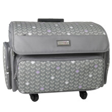 XL 4 Wheel Collapsible Deluxe Rolling Sewing Machine Storage Case, Grey &amp; White