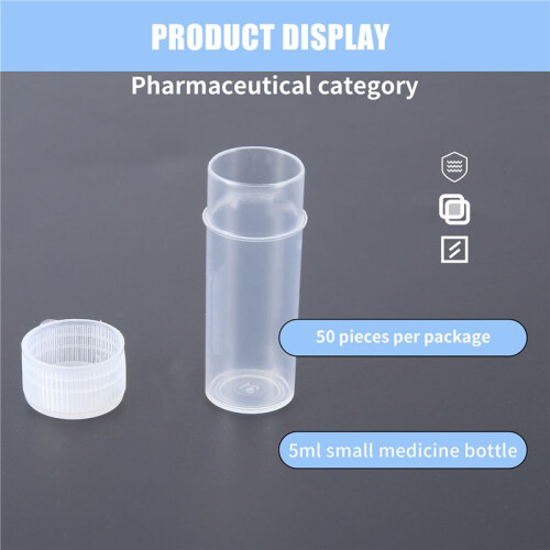50X Plastprovflaska 5 Ml ProvröR Lab Liten Flaska FöRvaringsbehåLlare + Lock 1