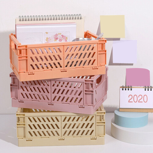 Collapsible Crate Plastic Folding Storage Box Basket Utility Cosmetic Container Gray 2
