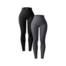 Ribbed Sports Leggings, Seamless Yoga Leggings - Vertical Rib Knit (2-Pack)