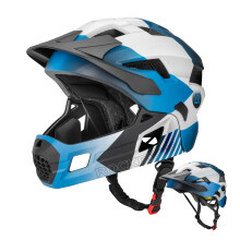 (Blue White Black, S) ROCKBROS Kids Full Face Bike Helmet 2 in 1 Removable Chin Guard Adjustable Protective Helmet