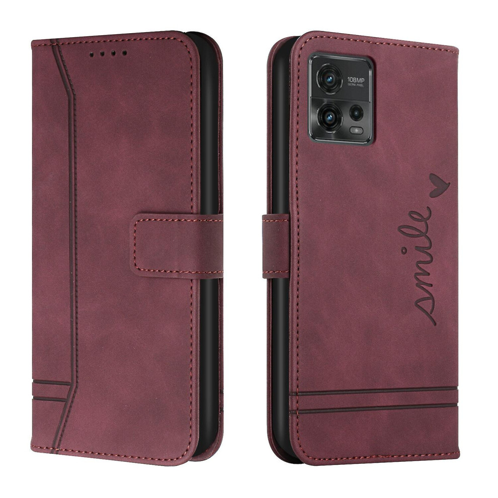 Leather Magnetic Closure Case With Flip Wallet Stand Function Cover Compatible Moto G72: Red 4335646372003