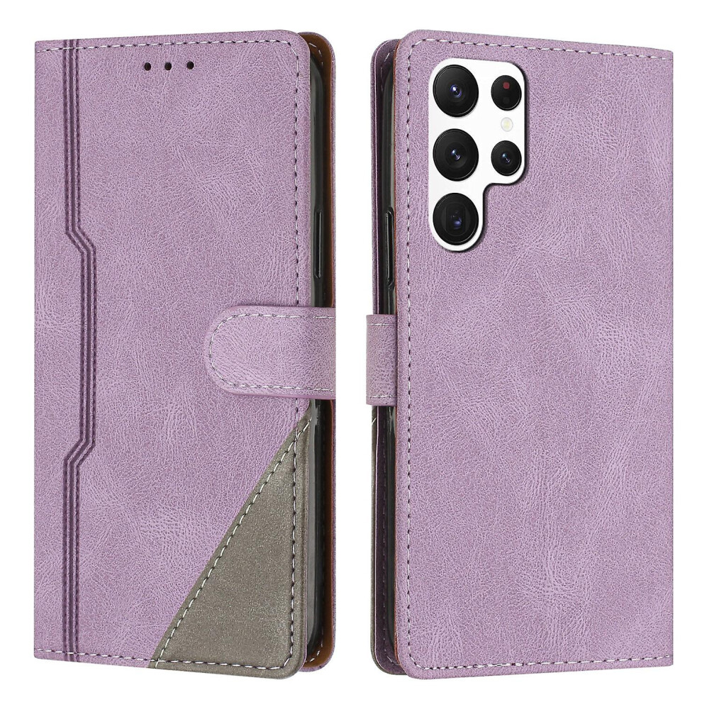 Leather Magnetic Clasp Case With Flip Wallet Stand Function Cover Compatible Samsung S22 Ultra: Purple 4335646372140