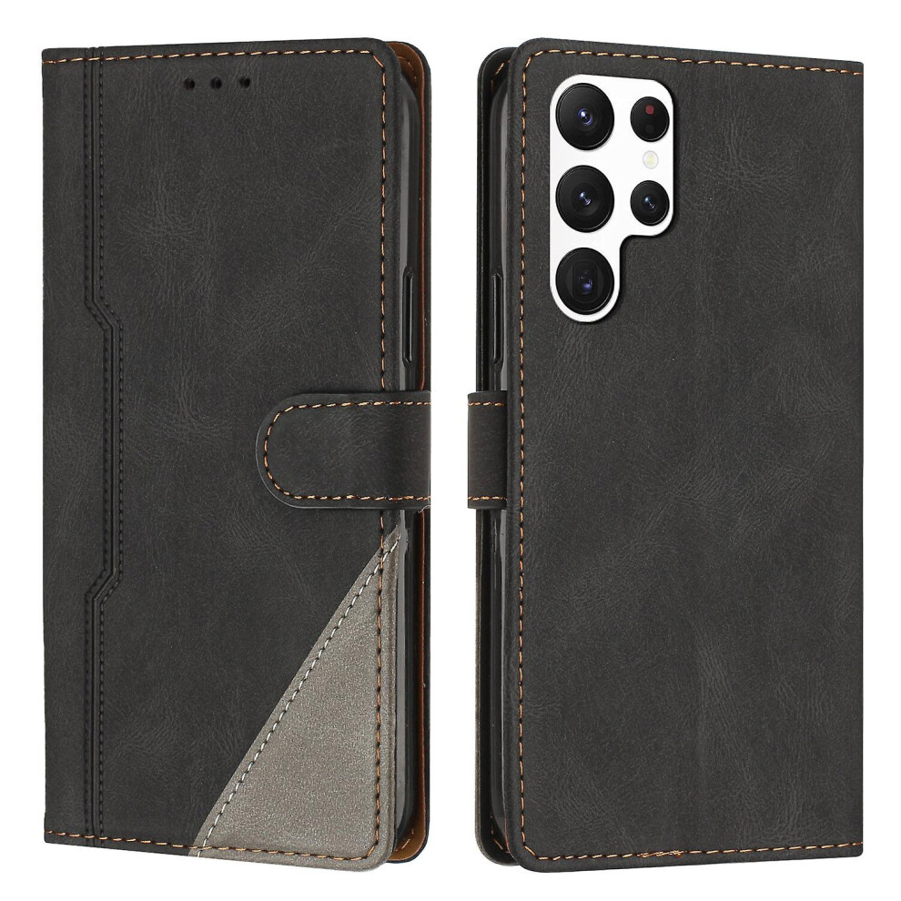Leather Magnetic Clasp Case With Flip Wallet Stand Function Cover Compatible Samsung S22 Ultra: Black 4335646372102
