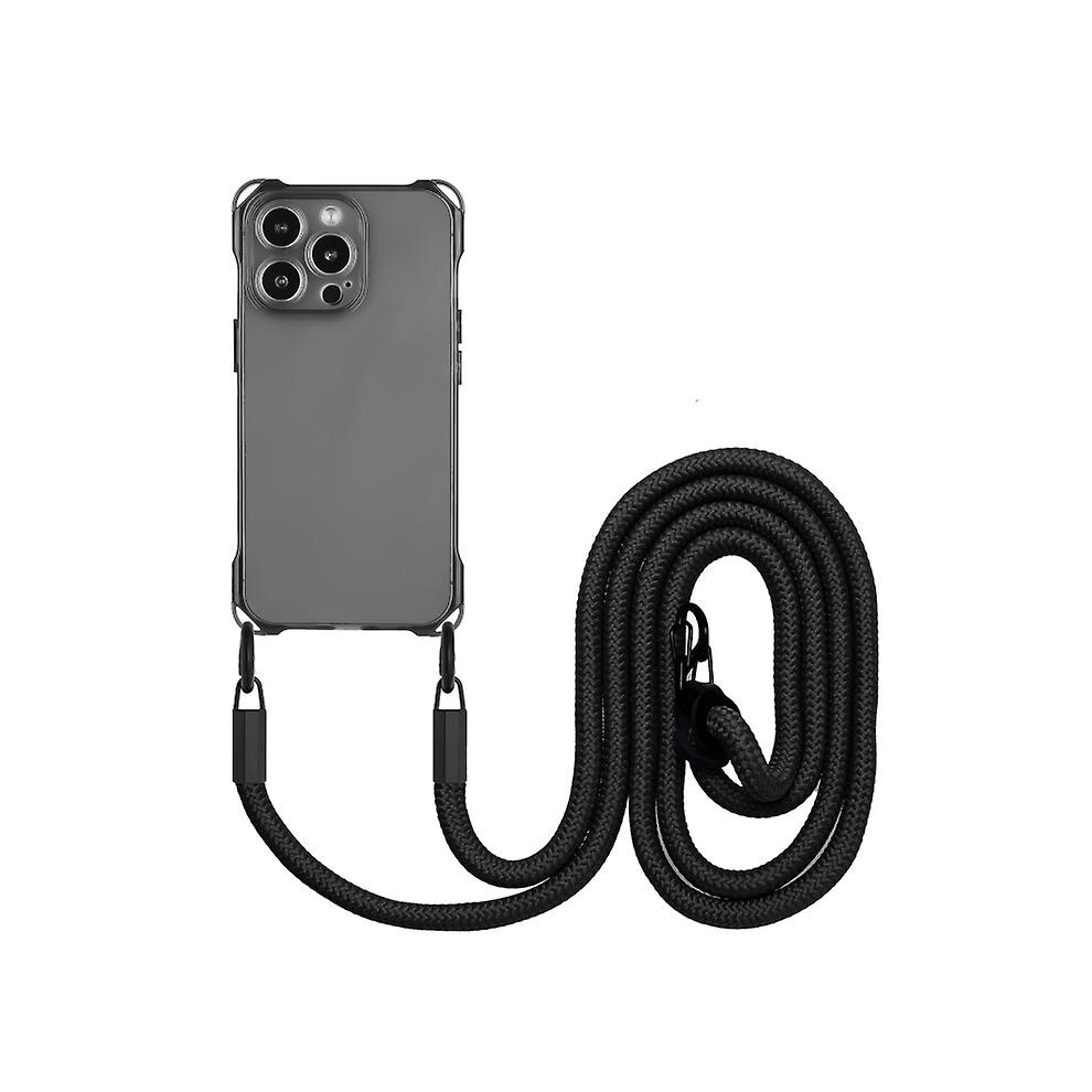 Compatible Iphone 12 Four-Corner Shockproof Tpu Phone Case With Lanyard: Black 8273334366414