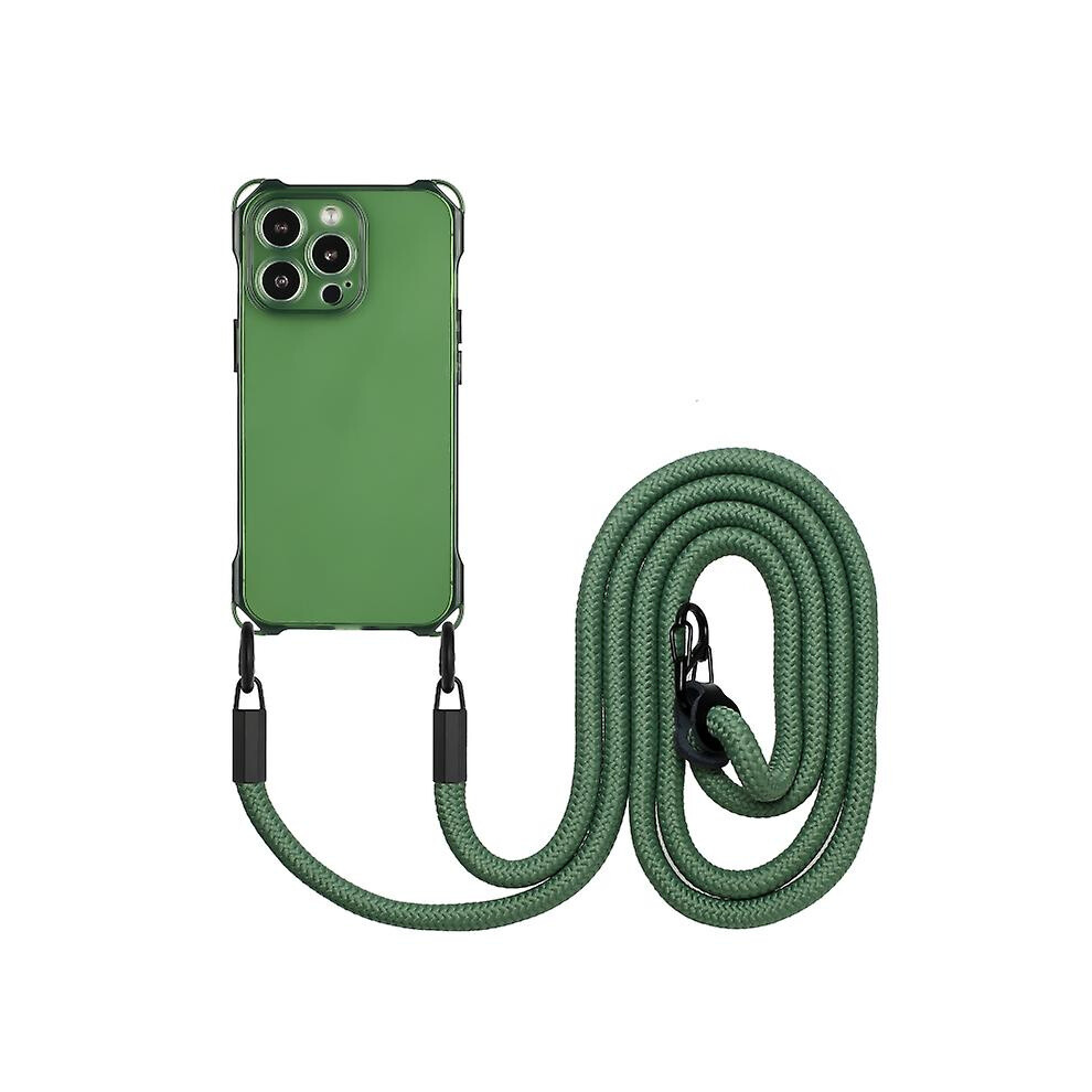 Compatible Iphone 12 Four-Corner Shockproof Tpu Phone Case With Lanyard: Green 8273334366421