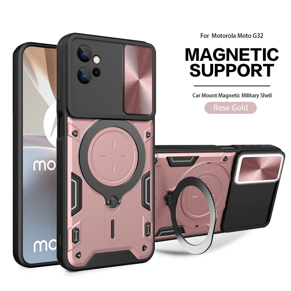 Magnetic Phone Case Compatible Moto G32, Slide Camera Lens Protection And Built In 360 Rotatable Ring Holder:rose Gold 4124896237169