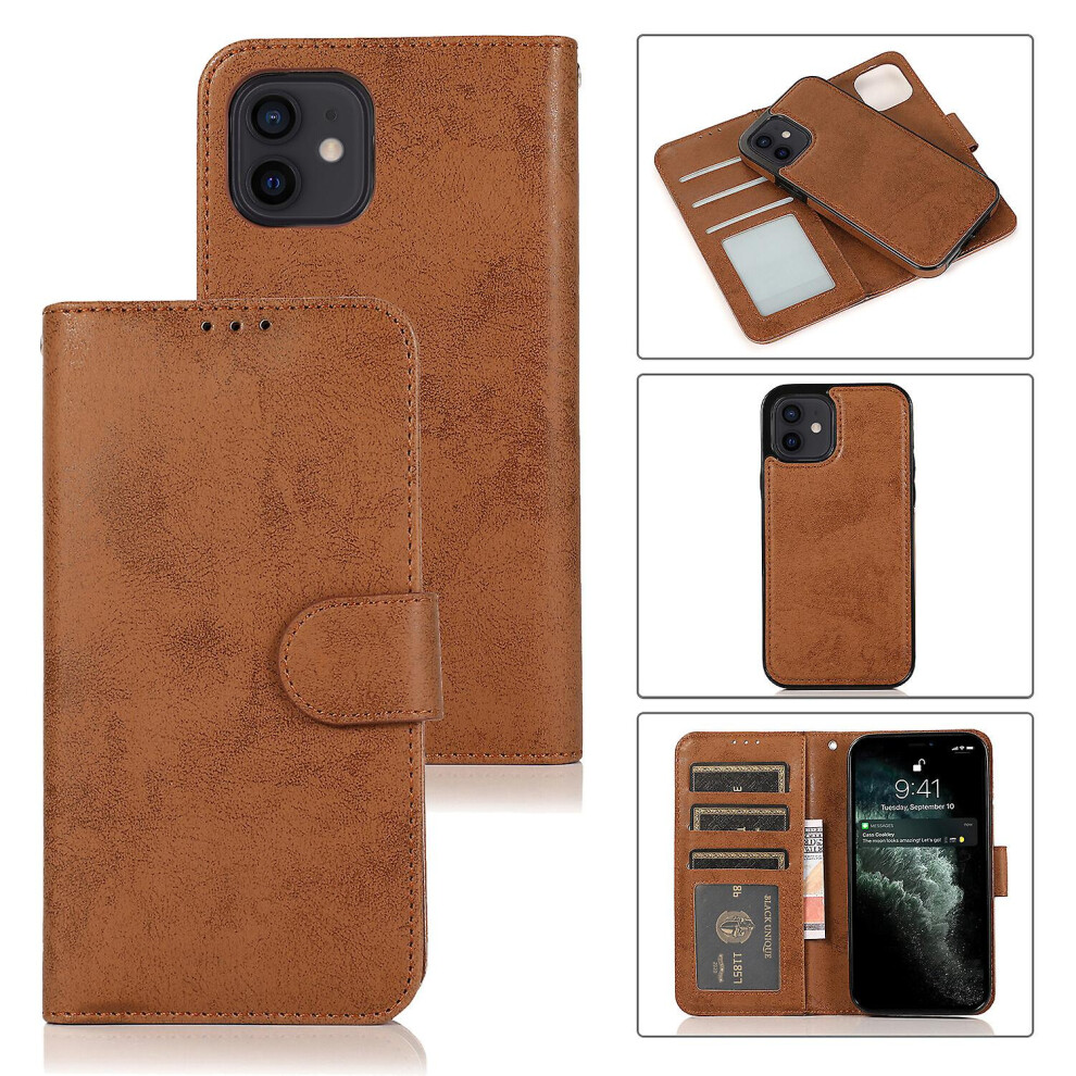 Iphone 12 Case, Card Slots Retro Leather Wallet Shockproof Flip Cover Magnetic Closure Bookstyle Stand Case: Brown 3715007222191