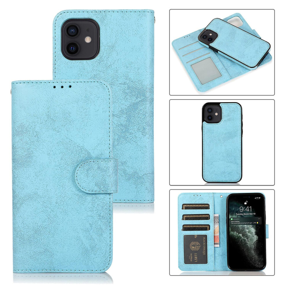 Iphone 12 Case, Card Slots Retro Leather Wallet Shockproof Flip Cover Magnetic Closure Bookstyle Stand Case:light Blue 3715007222207