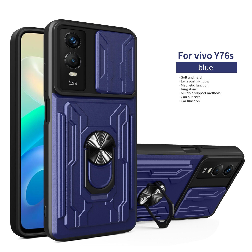 Magnetic Phone Case Compatible Vivo Y76s/ Y76 5G Slide Camera Lens Protection And Built In 360 Rotatable Ring Holder: Blue 3654584403558