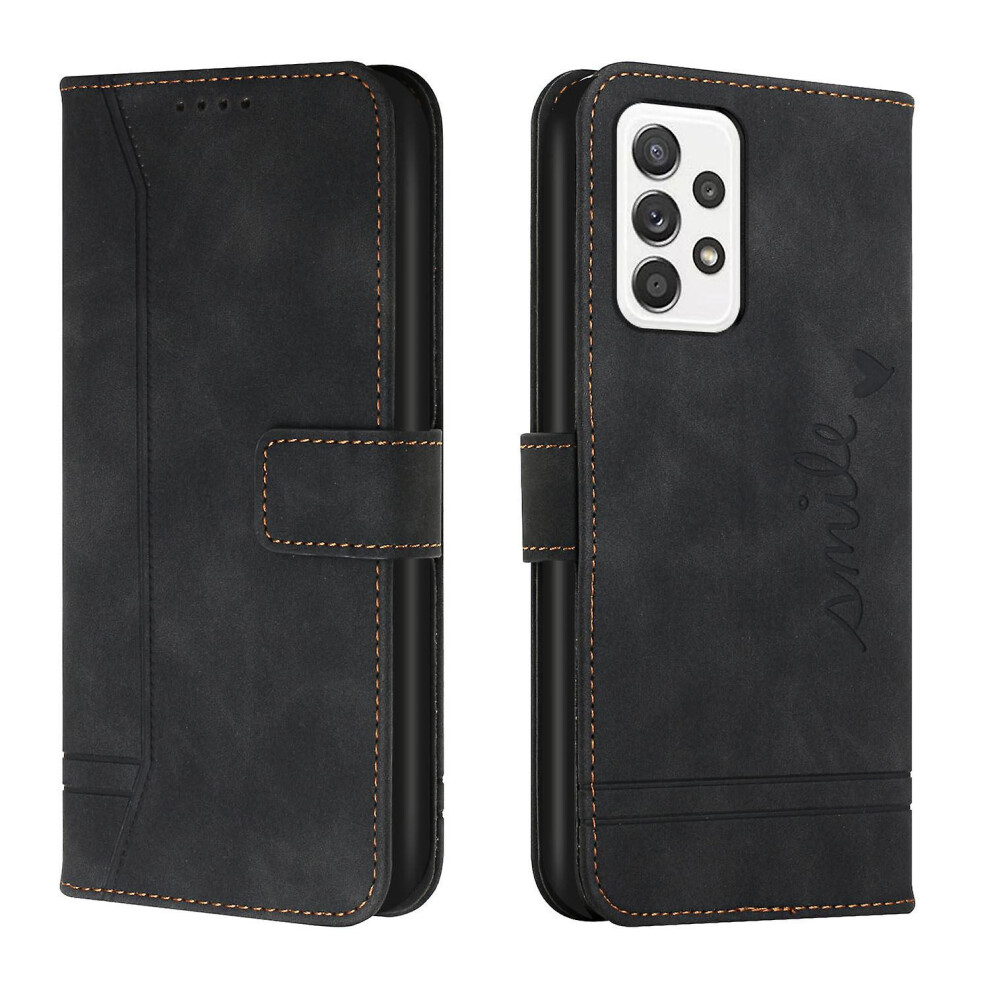 Leather Magnetic Closure Case With Flip Wallet Stand Function Cover Compatible Samsung Galaxy A53 5G: Black 8303483114762