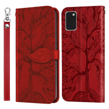 Compatibel Samsung Galaxy A41 portemonneehoesje met 2 creditcardvakjes en ID-kaarthouder, flipcase van PU-leer met bandje - Rood