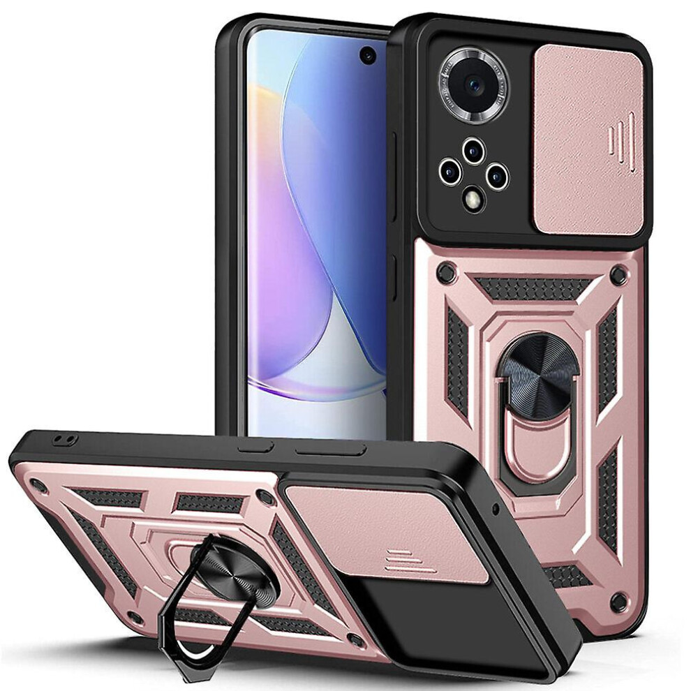 Magnetic Phone Case Compatible Huawei Nova/ 9 Honor 50, Slide Camera Lens Protection And Built In 360 Rotatable Ring Holder:rose Gold 4584695235689