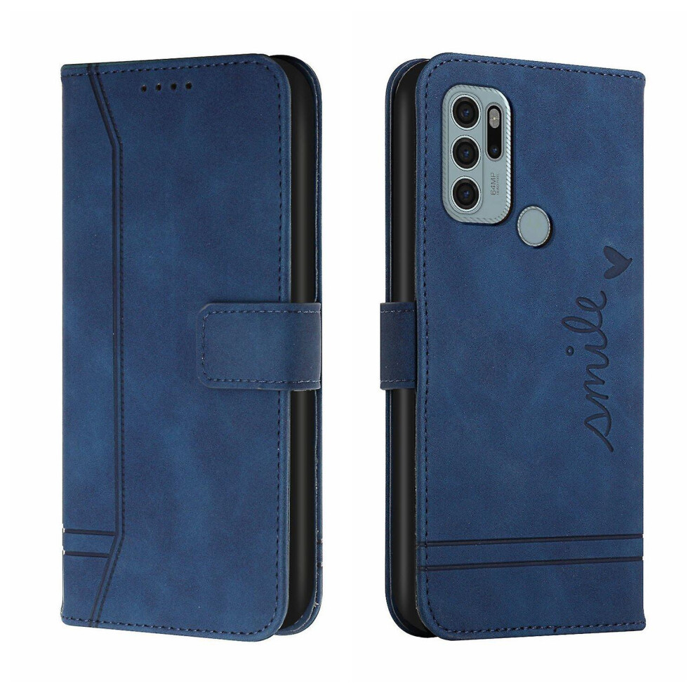 Leather Magnetic Closure Case With Flip Wallet Stand Function Cover Compatible Moto G60s: Blue 3248990255186
