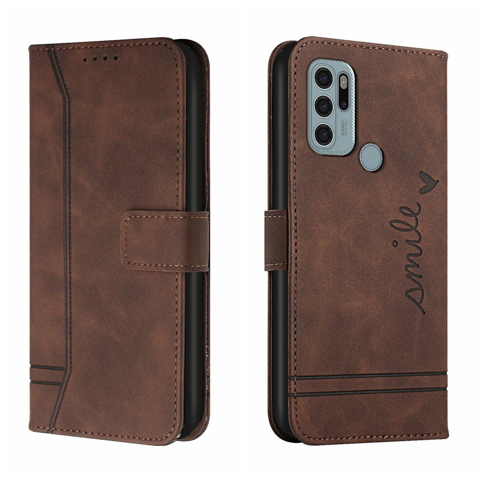 Leather Magnetic Closure Case With Flip Wallet Stand Function Cover Compatible Moto G60s: Brown 3248990255193