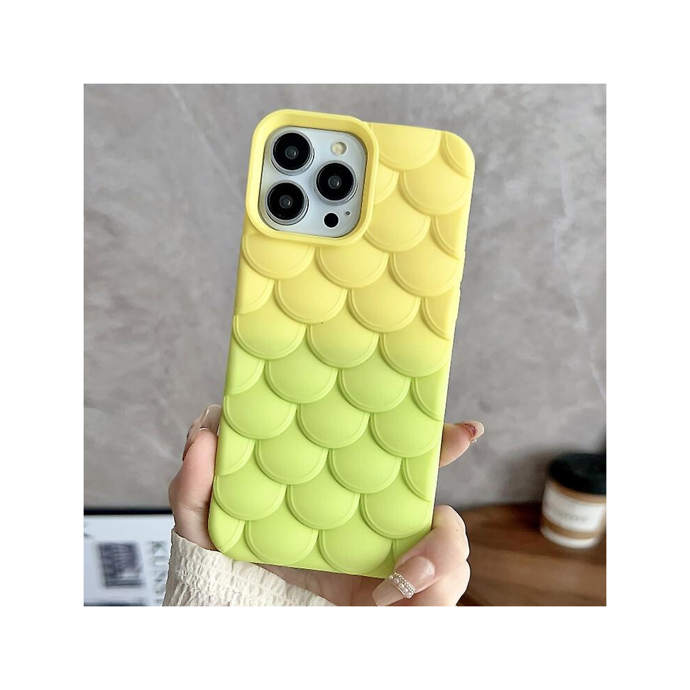 Compatible Iphone 15 Gradient Mermaid Scale Skin Feel Phone Case:green Yellow 7634938127053
