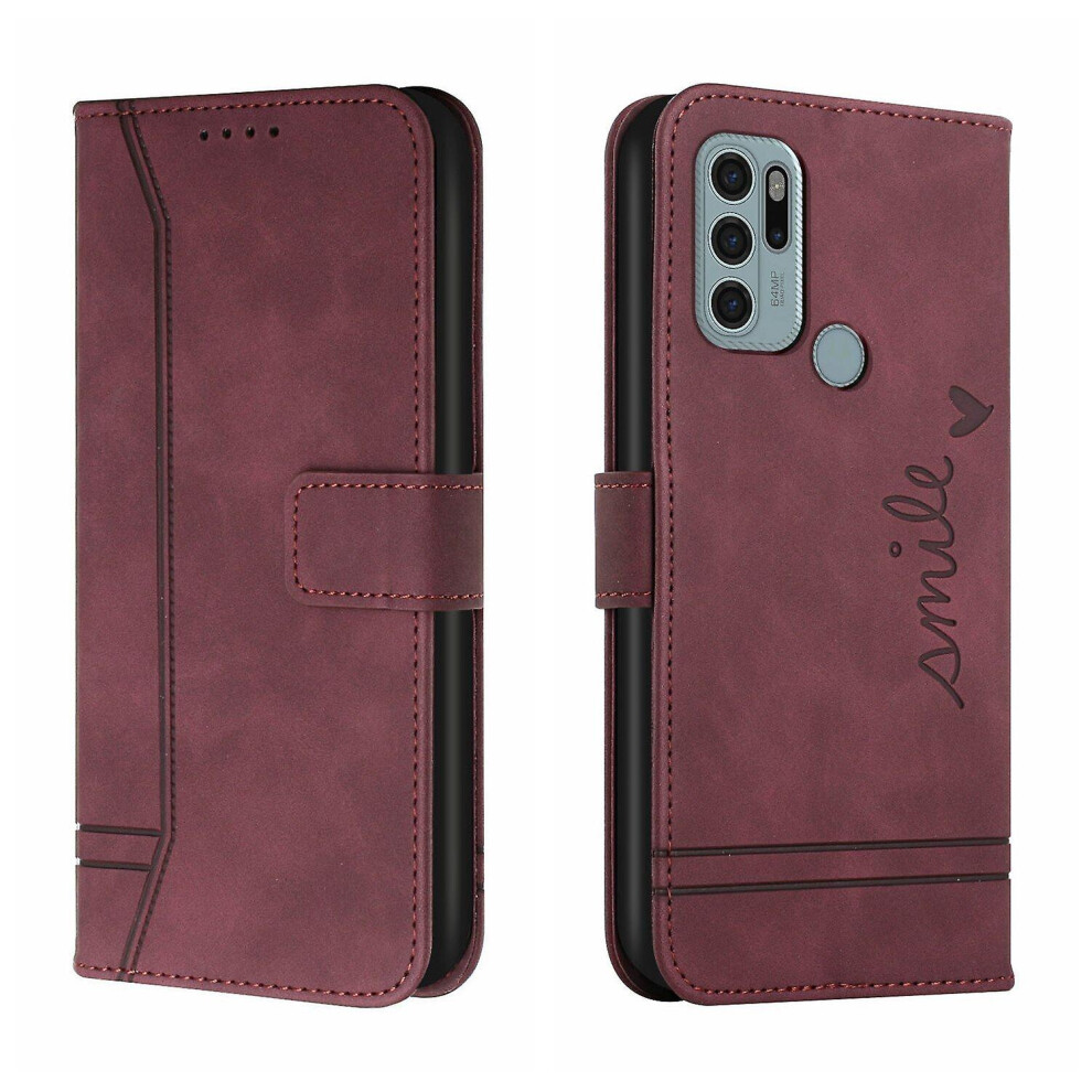 Leather Magnetic Closure Case With Flip Wallet Stand Function Cover Compatible Moto G60s: Red 3248990255216