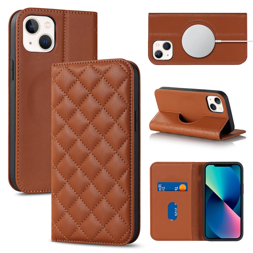 Compatible Iphone 13 Mini Case Leather Wallet Flip Phone Case With Magsafe: Brown 3748264225452