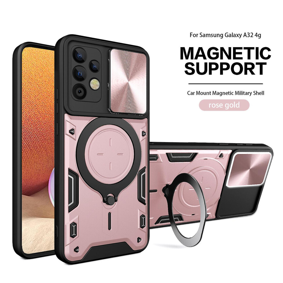 Magnetic Phone Case Compatible Samsung A32 4G, Slide Camera Lens Protection And Built In 360 Rotatable Ring Holder:rose Gold 3225532135649