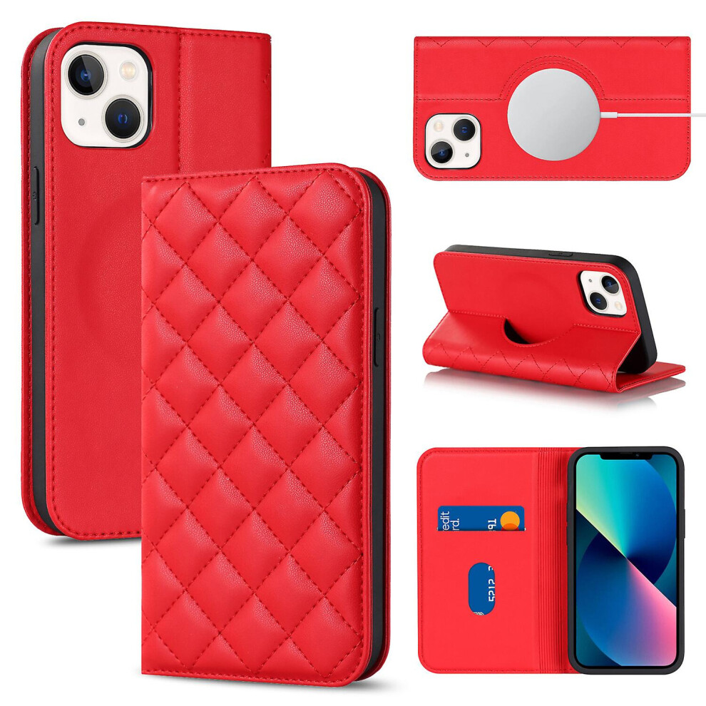 Compatible Iphone 13 Mini Case Leather Wallet Flip Phone Case With Magsafe: Red 3748264225490